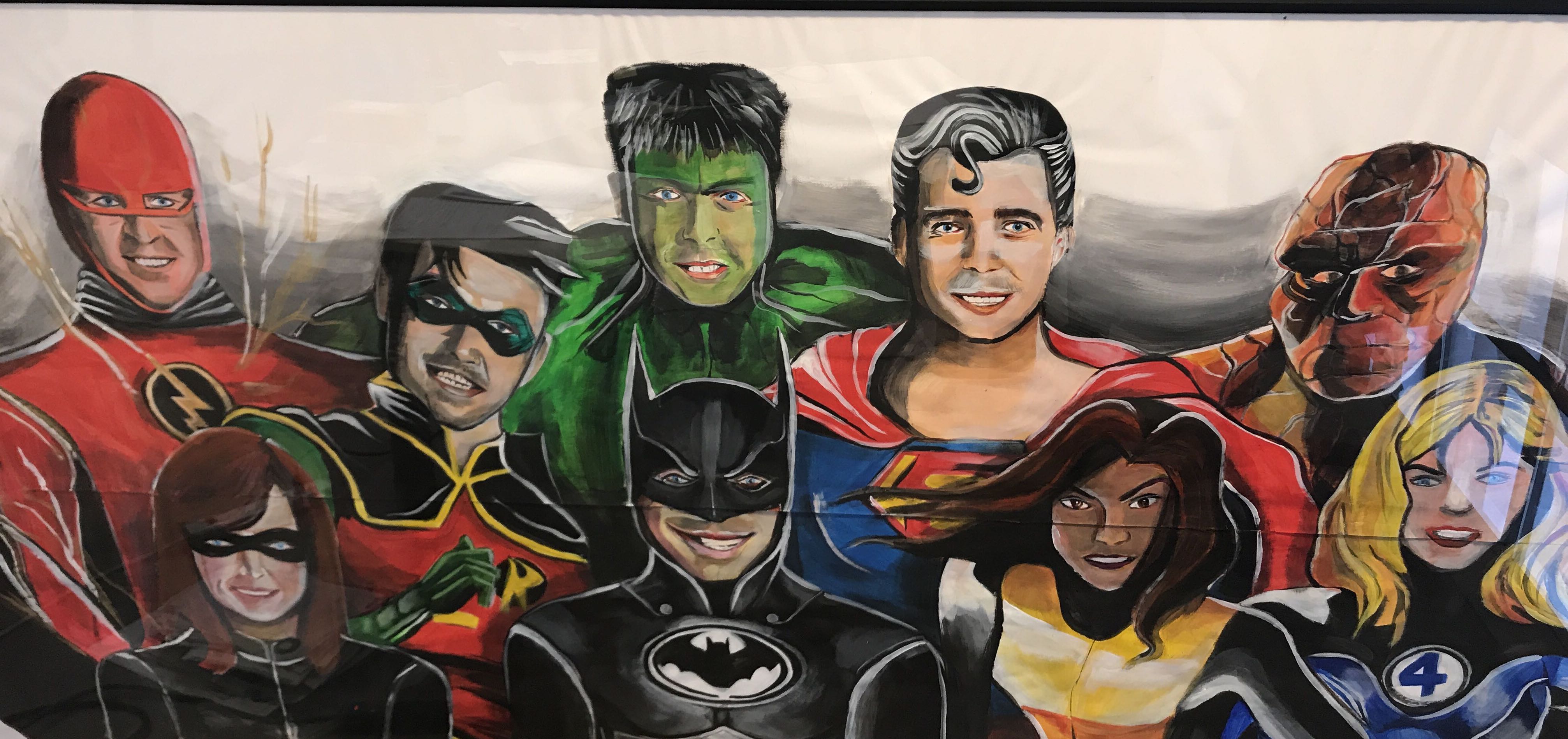 Painting of interpix team as superheroes